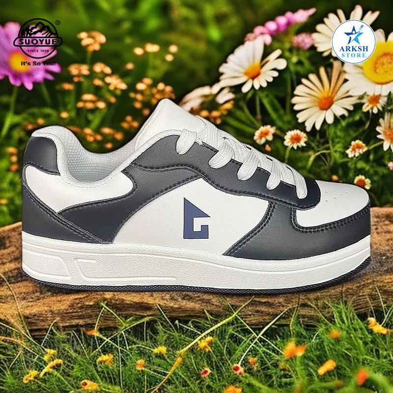 Leather Patchwork Lightweight White Sneakers - Fashion Vintage Versatile Casual Shoes (Women) 25515GREYWHITE-43
